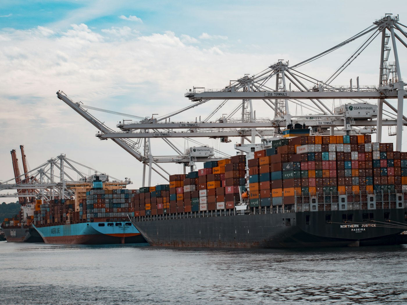Cargo containers staged for freight from Dubai