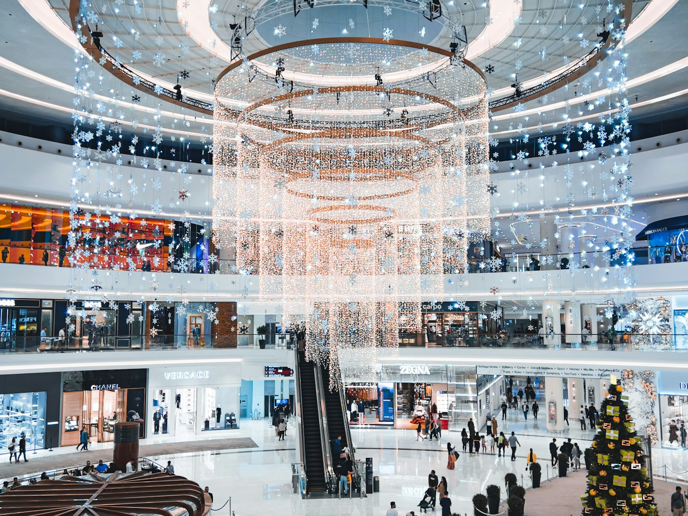 Shoppers moving through a busy Dubai mall